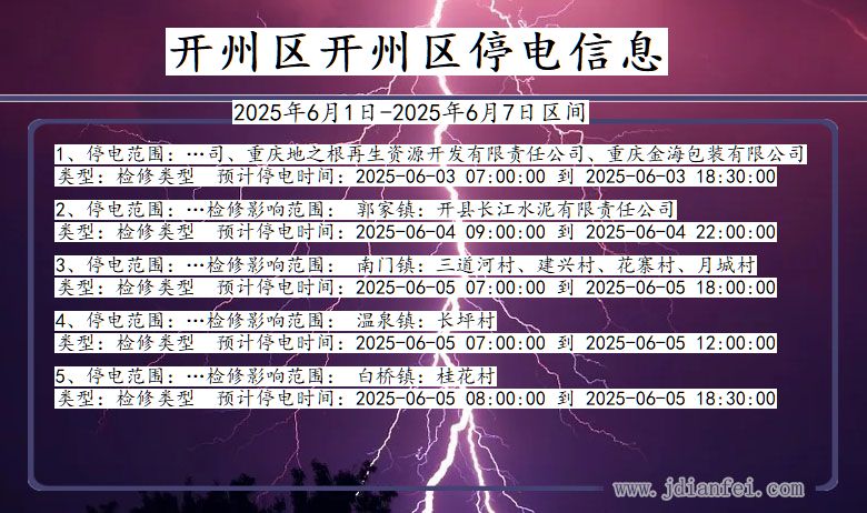 重庆市开州区开州停电通知