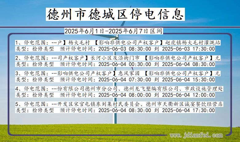 山东省德州德城停电通知