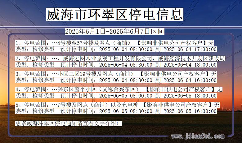 威海环翠停电通知 山东省威海环翠停电通知