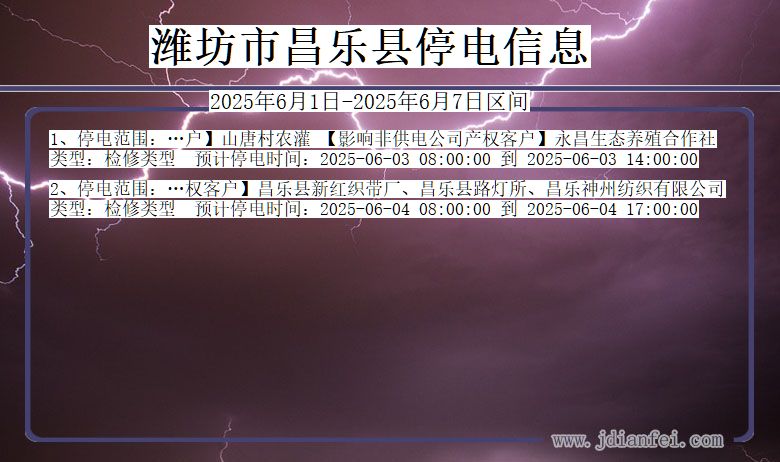 潍坊昌乐停电通知 山东省潍坊昌乐停电通知