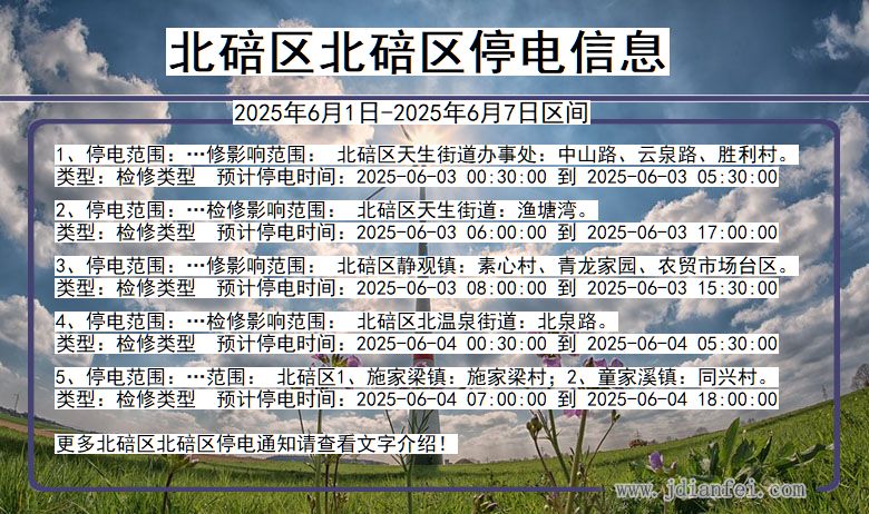 重庆市北碚区北碚停电通知