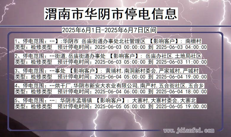 陕西省渭南华阴停电通知