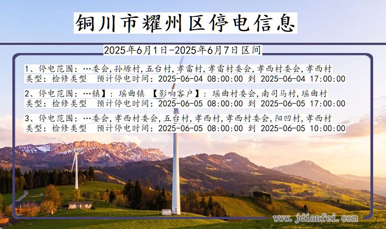 陕西省铜川耀州停电通知