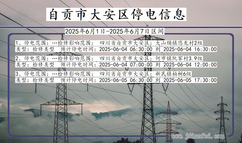 自贡大安停电通知 四川省自贡大安停电通知