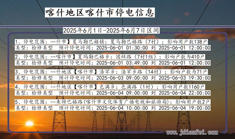 喀什地区喀什停电通知 新疆维吾尔自治区喀什地区喀什停电通知