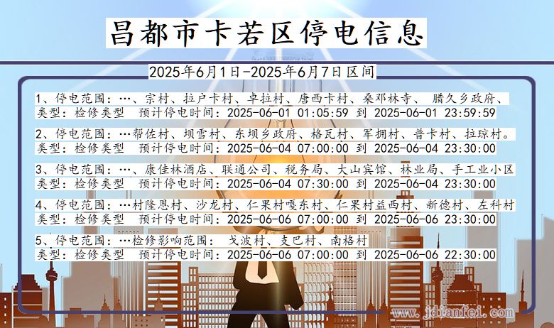 昌都卡若停电通知 西藏自治区昌都卡若停电通知