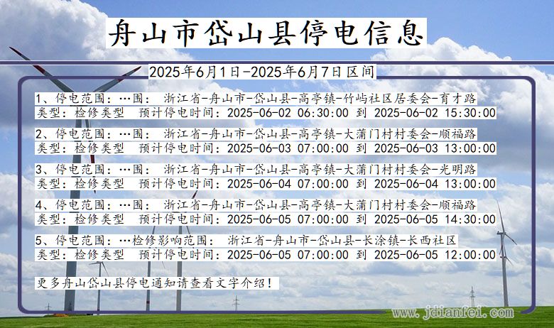 浙江省舟山岱山停电通知