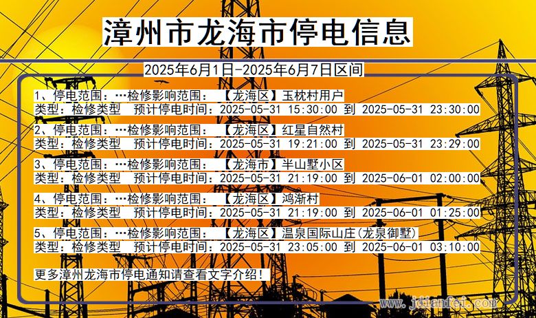 漳州龙海停电通知 福建省漳州龙海停电通知