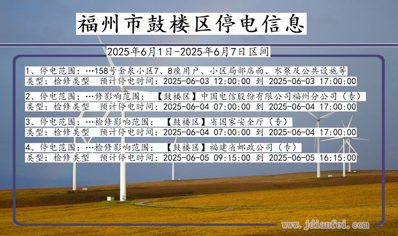 福建省福州鼓楼停电通知