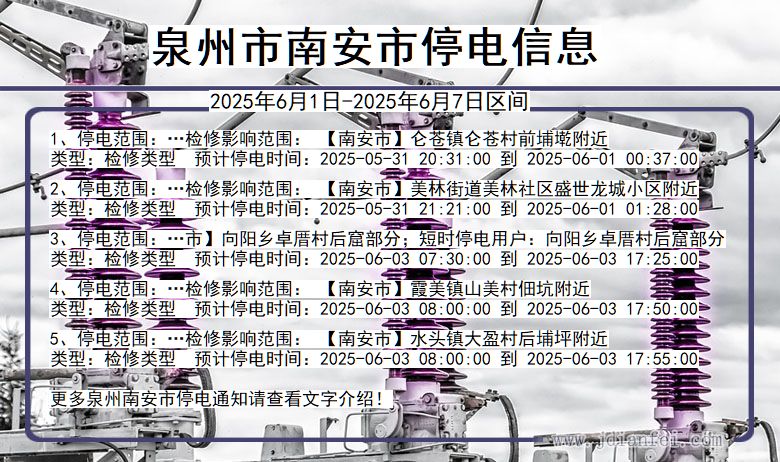 福建省泉州南安停电通知