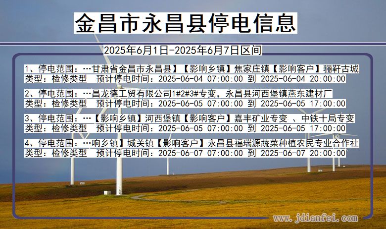 甘肃省金昌永昌停电通知