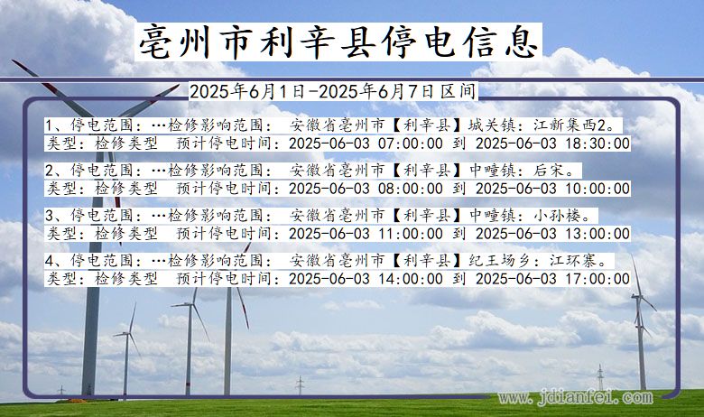 安徽省亳州利辛停电通知