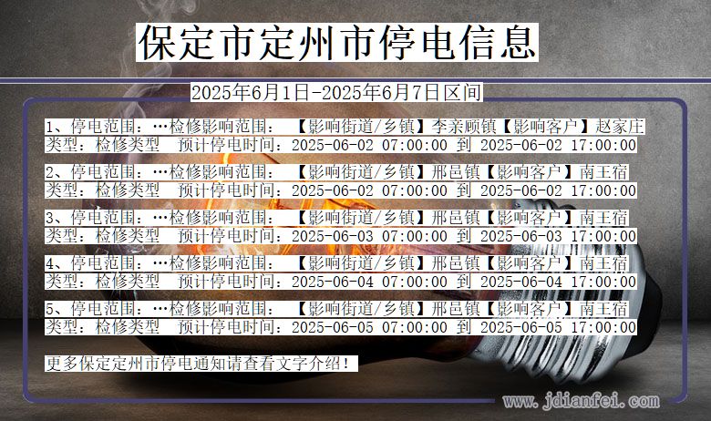 河北省保定定州停电通知