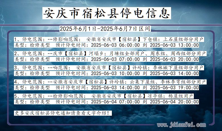 安庆宿松停电通知 安徽省安庆宿松停电通知