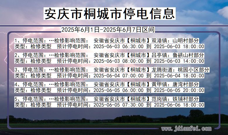 安徽省安庆桐城停电通知
