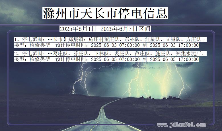 安徽省滁州天长停电通知