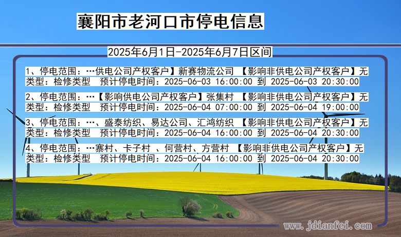 襄阳老河口停电通知 湖北省襄阳老河口停电通知