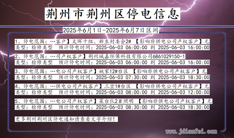 湖北省荆州荆州停电通知