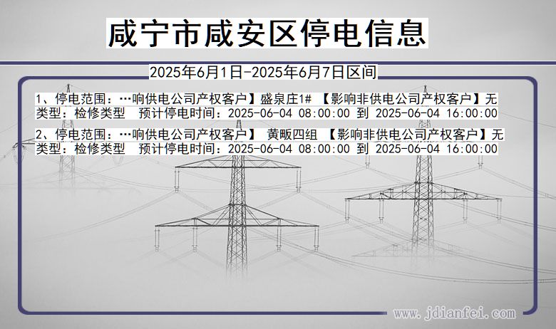 湖北省咸宁咸安停电通知