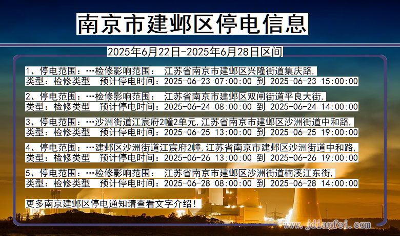 南京建邺停电通知 江苏省南京建邺停电通知