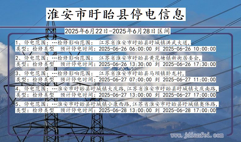淮安盱眙停电通知 江苏省淮安盱眙停电通知