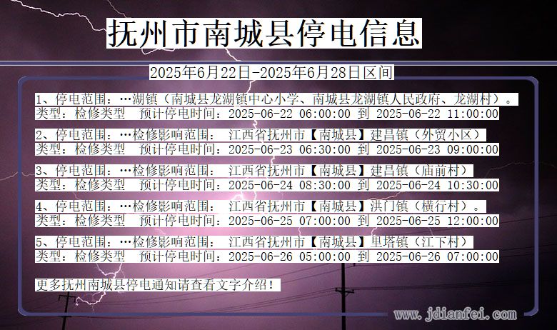 抚州南城停电通知 江西省抚州南城停电通知