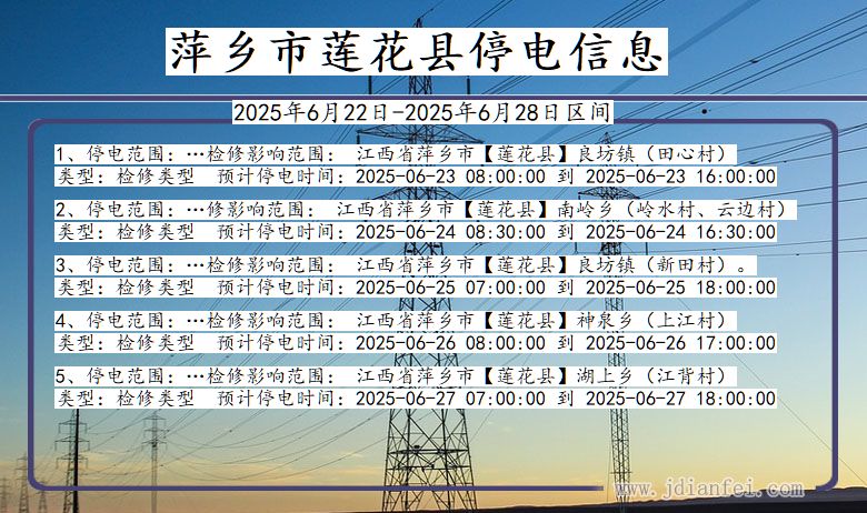 萍乡莲花停电通知 江西省萍乡莲花停电通知