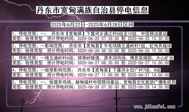 丹东宽甸满族自治停电通知 辽宁省丹东宽甸满族自治停电通知