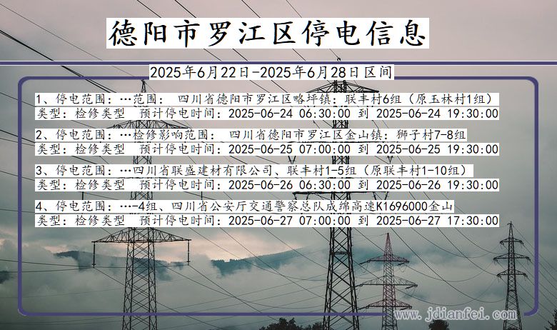 四川省德阳罗江停电通知