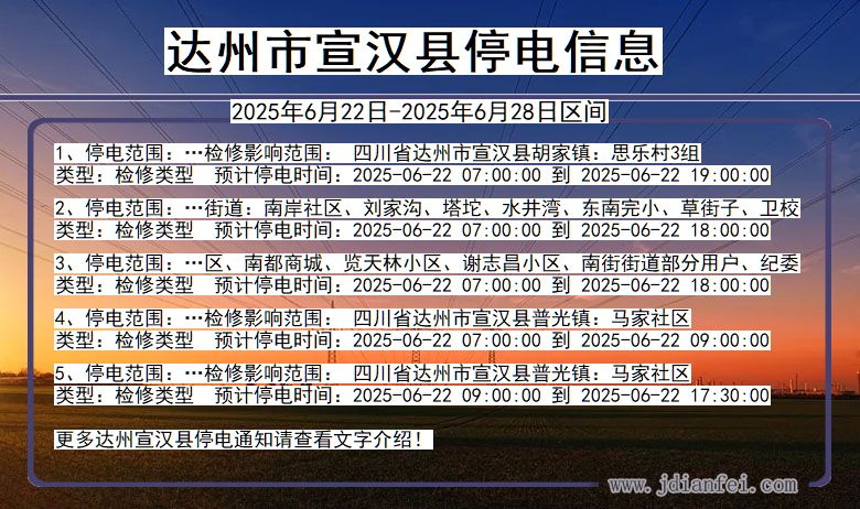 达州宣汉停电通知 四川省达州宣汉停电通知