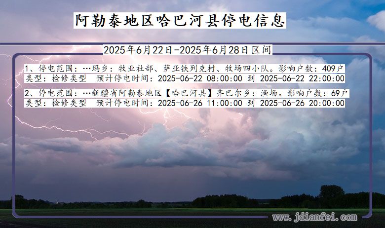 阿勒泰地区哈巴河停电通知 新疆维吾尔自治区阿勒泰地区哈巴河停电通知