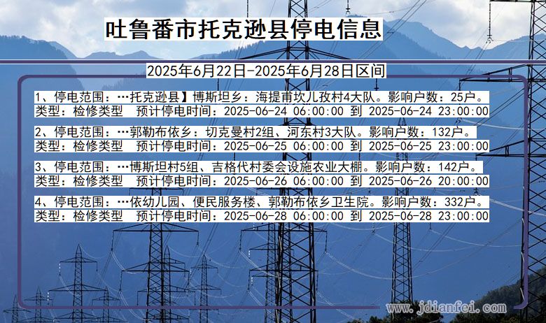 吐鲁番托克逊停电通知 新疆维吾尔自治区吐鲁番托克逊停电通知