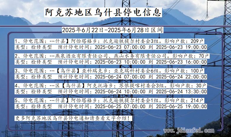 阿克苏地区乌什停电通知 新疆维吾尔自治区阿克苏地区乌什停电通知