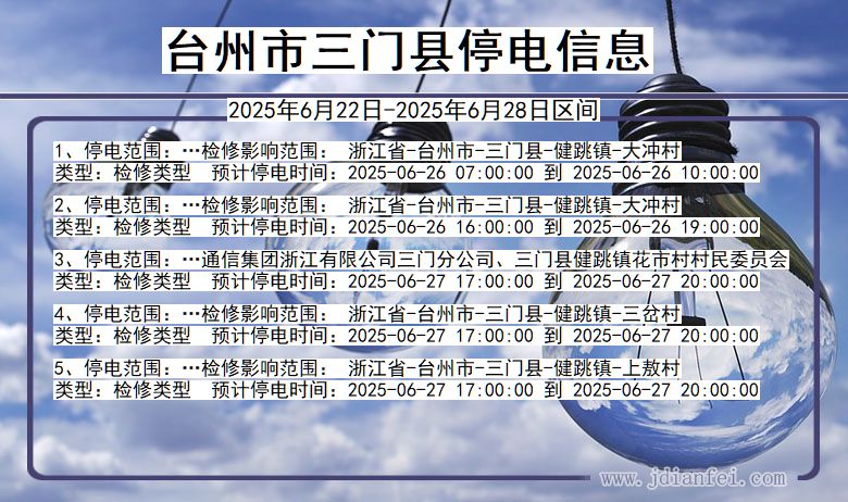 台州三门停电通知 浙江省台州三门停电通知