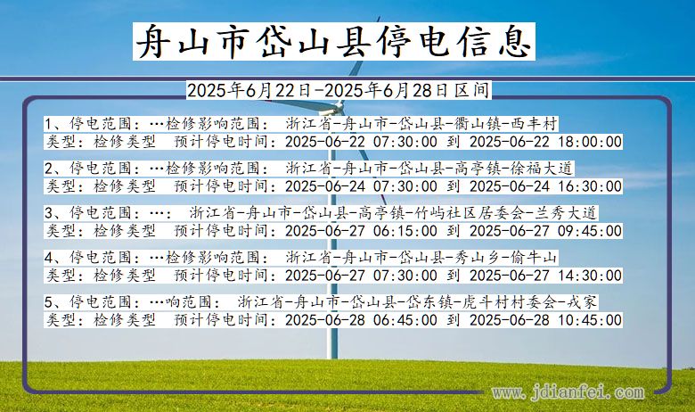 舟山岱山停电通知 浙江省舟山岱山停电通知