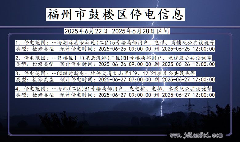 福州鼓楼停电通知 福建省福州鼓楼停电通知