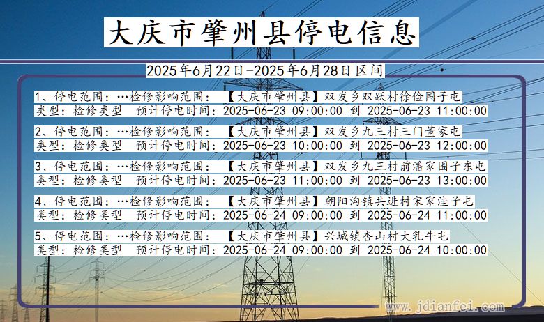 黑龙江省大庆肇州停电通知