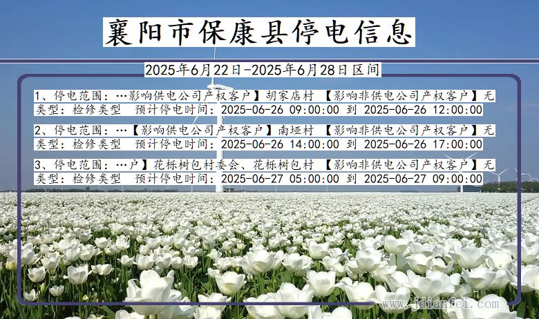 湖北省襄阳保康停电通知