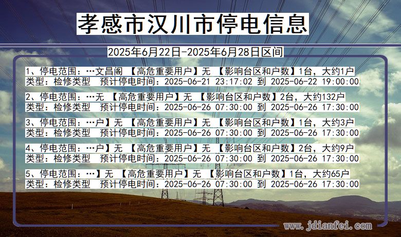 孝感汉川停电通知 湖北省孝感汉川停电通知