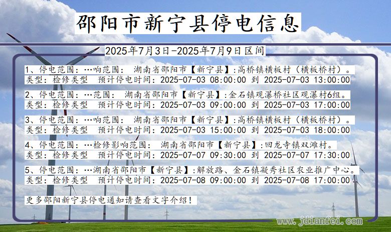 湖南省邵阳新宁停电通知