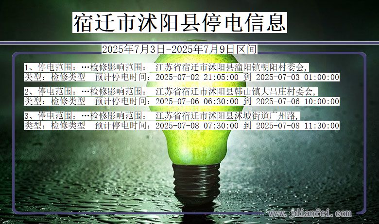 江苏省宿迁沭阳停电通知