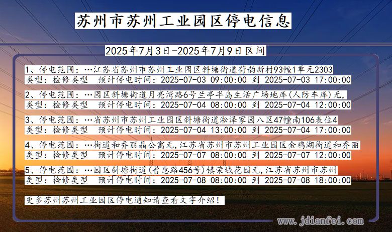 江苏省苏州苏州工业园停电通知