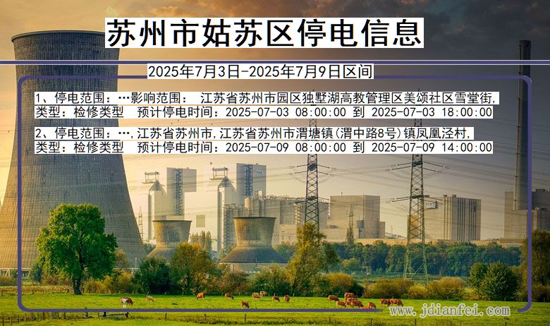 江苏省苏州姑苏停电通知