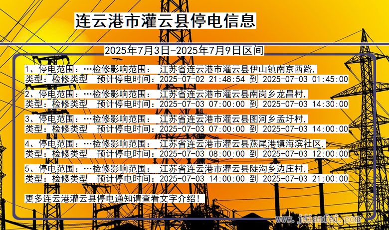 江苏省连云港灌云停电通知