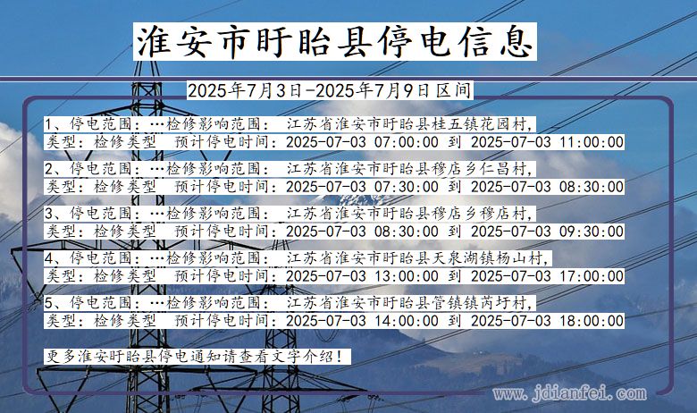 江苏省淮安盱眙停电通知
