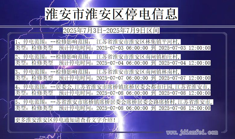 江苏省淮安淮安停电通知