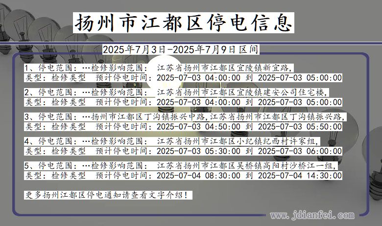 江苏省扬州江都停电通知