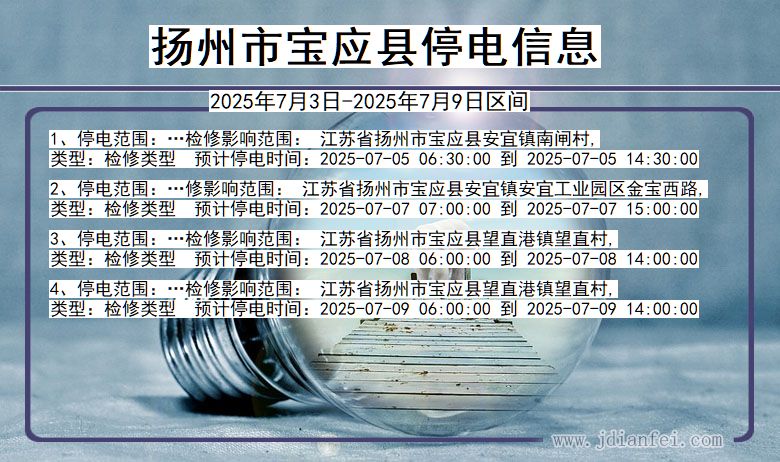 江苏省扬州宝应停电通知