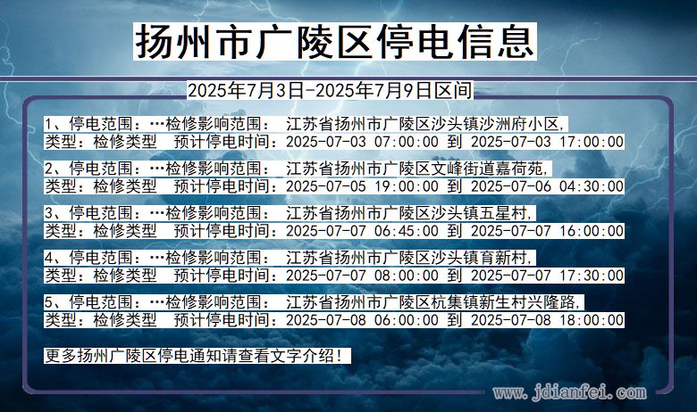 江苏省扬州广陵停电通知