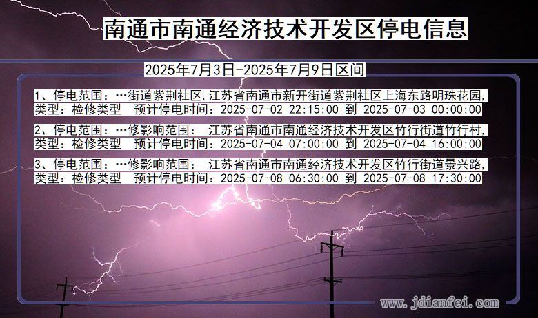 江苏省南通南通经济技术开发停电通知
